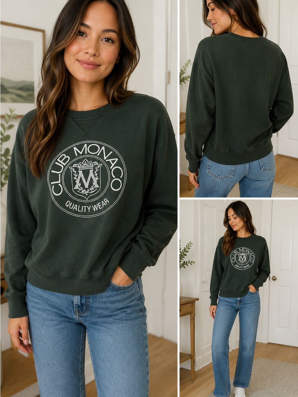 Club Monaco Vintage Dark Forest Green Crest Logo Sweatshirt M | Made in Canada